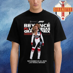 Beyonce X F1 Racing Suit White Red Black Leather Plunging Neckline Red Gloves In Las Vegas Grand Prix 2025 Unisex T-Shirt