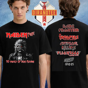 Iron Maiden Fest Merch Tee 50 Year Of Iron Maiden At Anarchy Moto Rock Pub On December 7th 2025 Two Sided Unisex T-Shirt