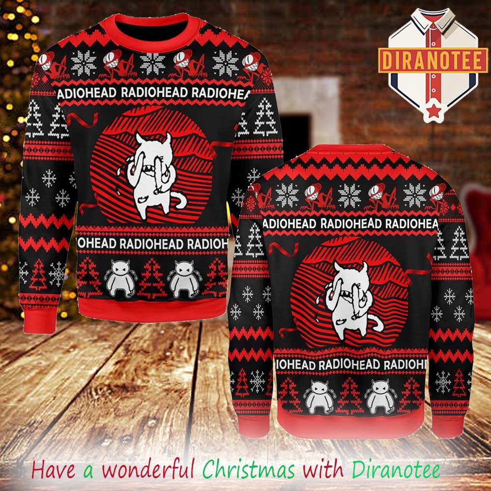 Radiohead Red Black White Customs Name 2025 Christmas Ugly Sweater Radiohead Red Black White Customs Name 2025 Christmas Ugly Sweater