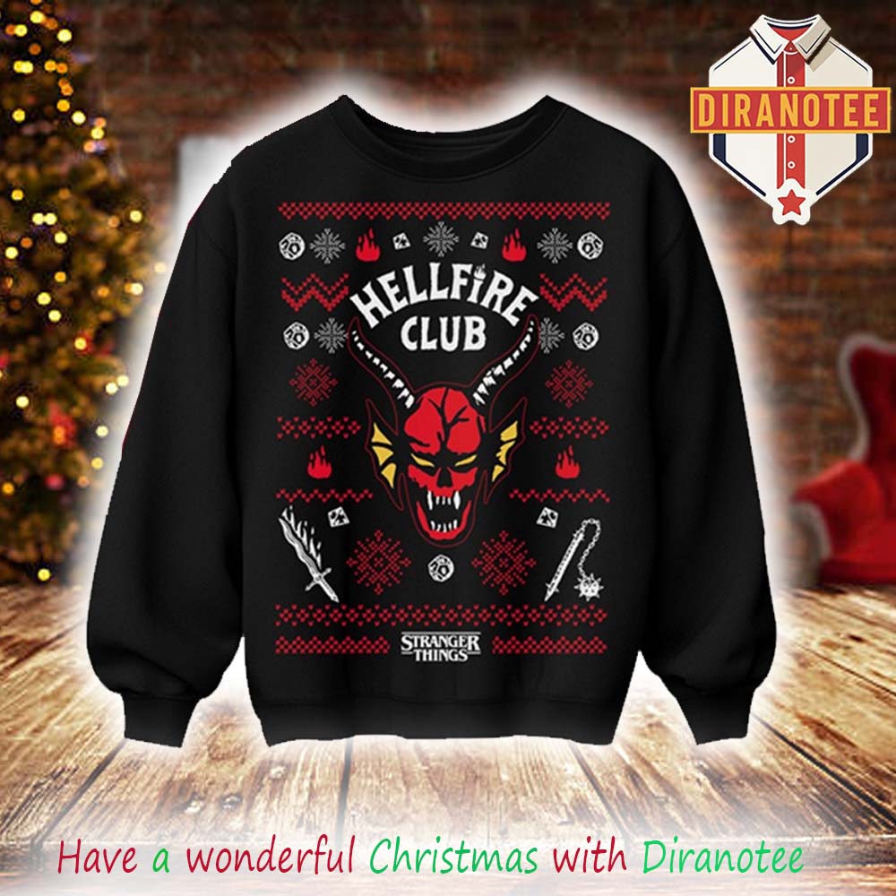 Hellfire Club X Stranger Things Holiday Xmas 2025 Black Ugly Christmas Sweater Hellfire Club X Stranger Things Holiday Xmas 2025 Black Ugly Christmas Sweater