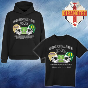 James Madison Dukes Vs Oregon Ducks 2025 2026 College Football Playoff Matchup Helmet At Autzen Stadium In  Eugene Oregon On December 20 2025 Unisex T-Shirrt Hoodie Shirt