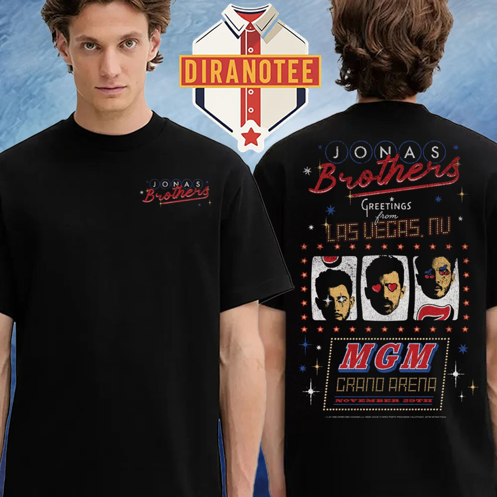 Jonas Brothers Las Vegas 2025 Merch Tee Gretings From At MGM Grand Arena In Las Vegas NV On November 29th 2025 Two Sided Unisex T-Shirt Jonas Brothers Las Vegas 2025 Merch Tee Gretings From At MGM Grand Arena In Las Vegas NV On November 29th 2025 Two Sided Unisex T-Shirt