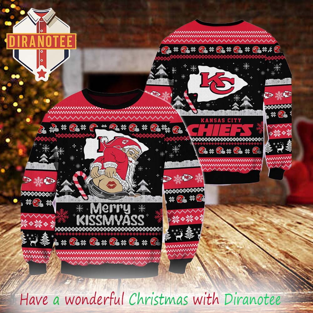 Kansas City Chiefs NFL 2025 Merrykissmyass Funny Santa Claus Xmas Ugly Christmas Sweater Kansas City Chiefs NFL 2025 Merrykissmyass Funny Santa Claus Xmas Ugly Christmas Sweater