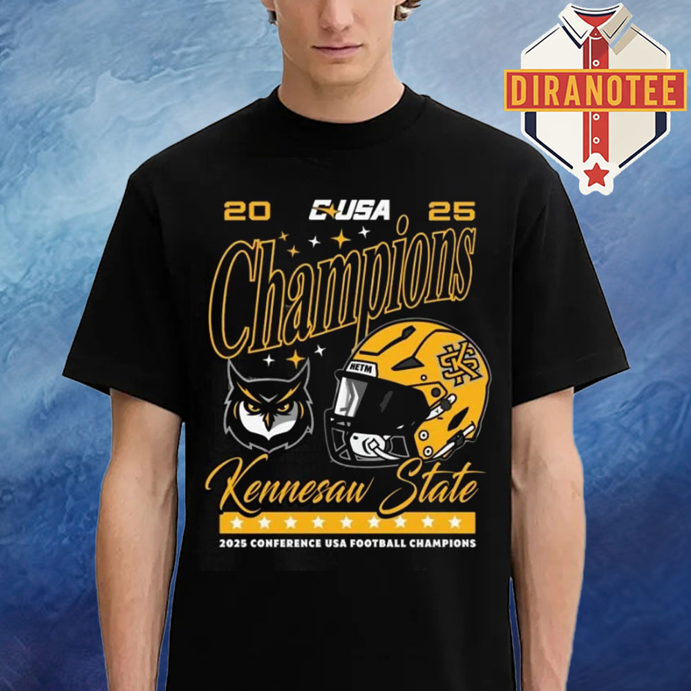 Kennesaw State Owls Football Are 2025 Conference USA Football Champions Helmet Unisex T-Shirt Kennesaw State Owls Football Are 2025 Conference USA Football Champions Helmet Unisex T-Shirt