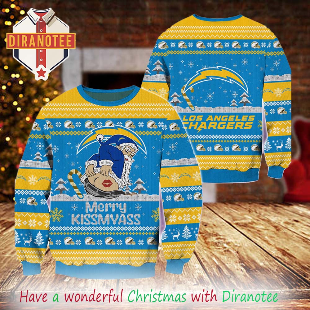 Los Angeles Chargers NFL 2025 Merrykissmyass Funny Santa Claus Xmas Ugly Christmas Sweater