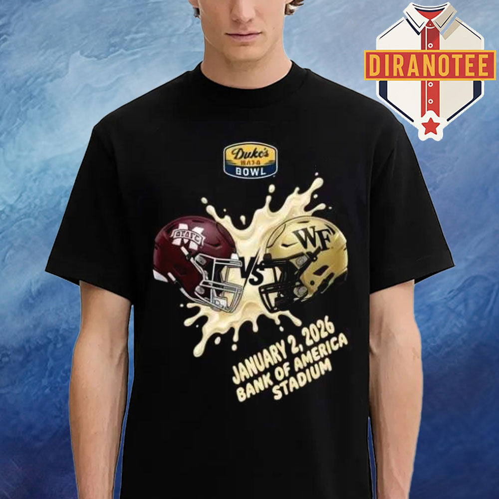 Mississippi State Bulldogs Vs Wake Forest Demon Deacons On January 2 2026 Duke’s Mayo Bowl At Bank Of America Stadium Helmet NCAA Unisex T-Shirt Mississippi State Bulldogs Vs Wake Forest Demon Deacons On January 2 2026 Duke’s Mayo Bowl At Bank Of America Stadium Helmet NCAA Unisex T-Shirt