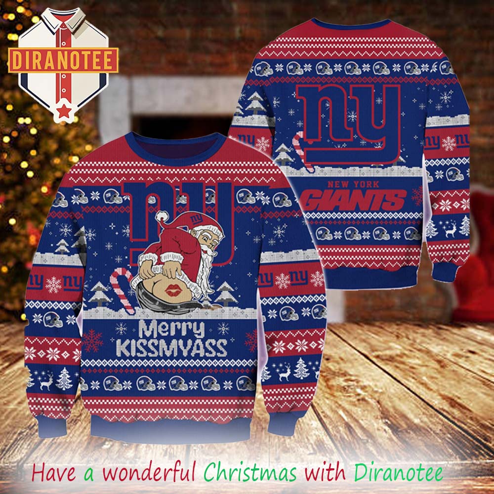 New York Giants NFL 2025 Merrykissmyass Funny Santa Claus Xmas Ugly Christmas Sweater New York Giants NFL 2025 Merrykissmyass Funny Santa Claus Xmas Ugly Christmas Sweater