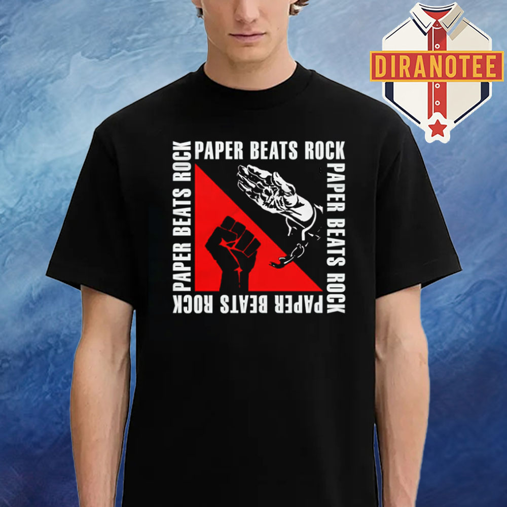 Paper Beats Rock Red And White Unisex T-Shirt Paper Beats Rock Red And White Unisex T-Shirt
