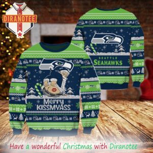Seattle Seahawks NFL 2025 Merrykissmyass Funny Santa Claus Xmas Ugly Christmas Sweater