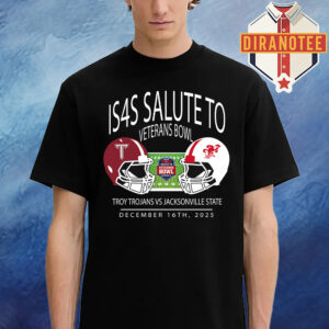 Troy Trojans Football Vs Jacksonville State Gamecocks Football Is4s Salute To Veterans Bowl 2025 At Cramton Bowl On December 16 2025 Helmet Matchup Unisex T-Shirt