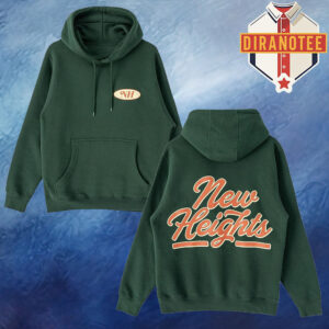 New Heights with Jason And Travis Kelce Script Logo NH Chest Emblem & Large Back Print Unisex Hoodie