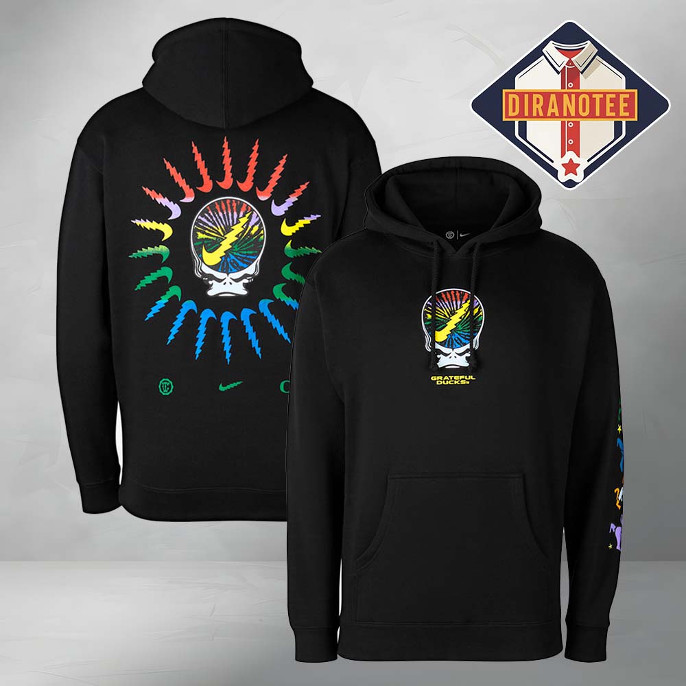 Nike Black Oregon Ducks Grateful Ducks Rainbow Spiral All Over Print Hoodie Nike Black Oregon Ducks Grateful Ducks Rainbow Spiral All Over Print Hoodie