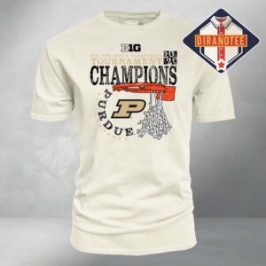 Purdue Boilermakers Ivory Blue 84 2026 Big Ten Men’s Basketball Tournament Champions Cut Nets Shorts Sleeve Tee