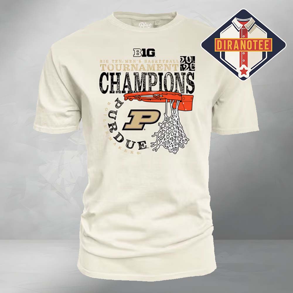 Purdue Boilermakers Ivory Blue 84 2026 Big Ten Men's Basketball Tournament Champions Cut Nets Shorts Sleeve Tee Purdue Boilermakers Ivory Blue 84 2026 Big Ten Men's Basketball Tournament Champions Cut Nets Shorts Sleeve Tee